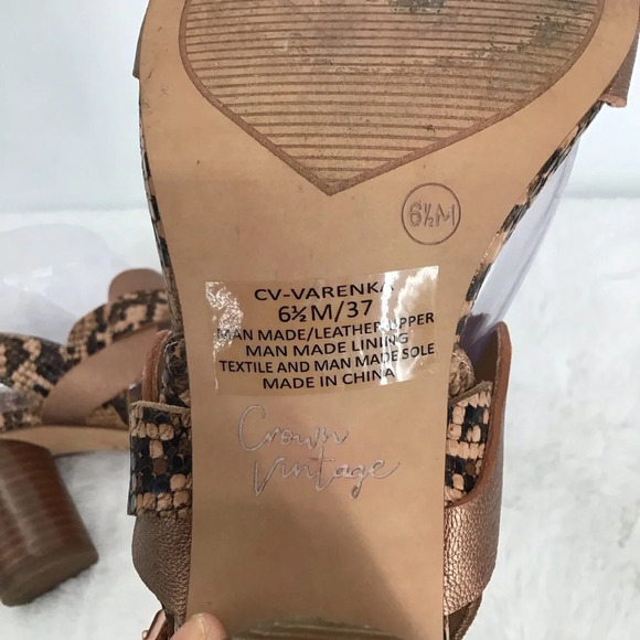 Crown Vintage Varenka Leather Metallic Reptile Print Heeled Sandal Size 6.5 - Picture 10 of 10